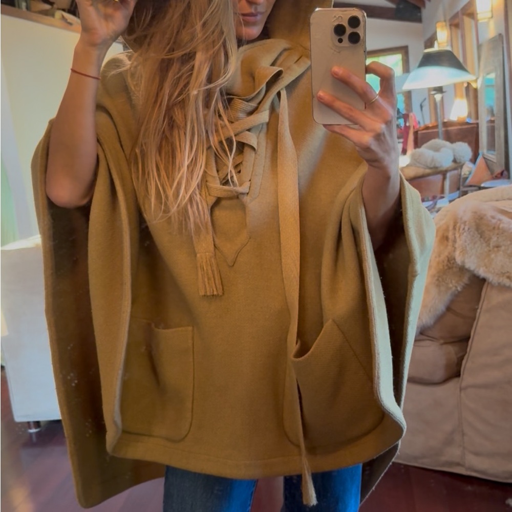 Chloe Gold Yellow Lace-Up Wool Poncho - Picture 8 of 10